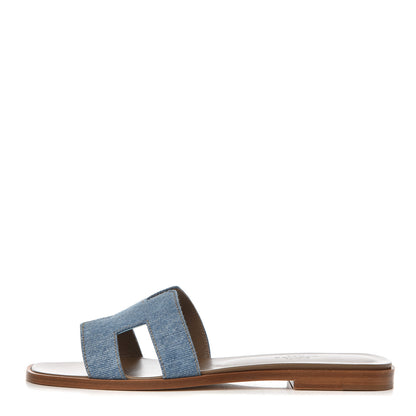 Hermes Denim Canvas Oran Sandals 37.5 Bleu Clair 1 of 13