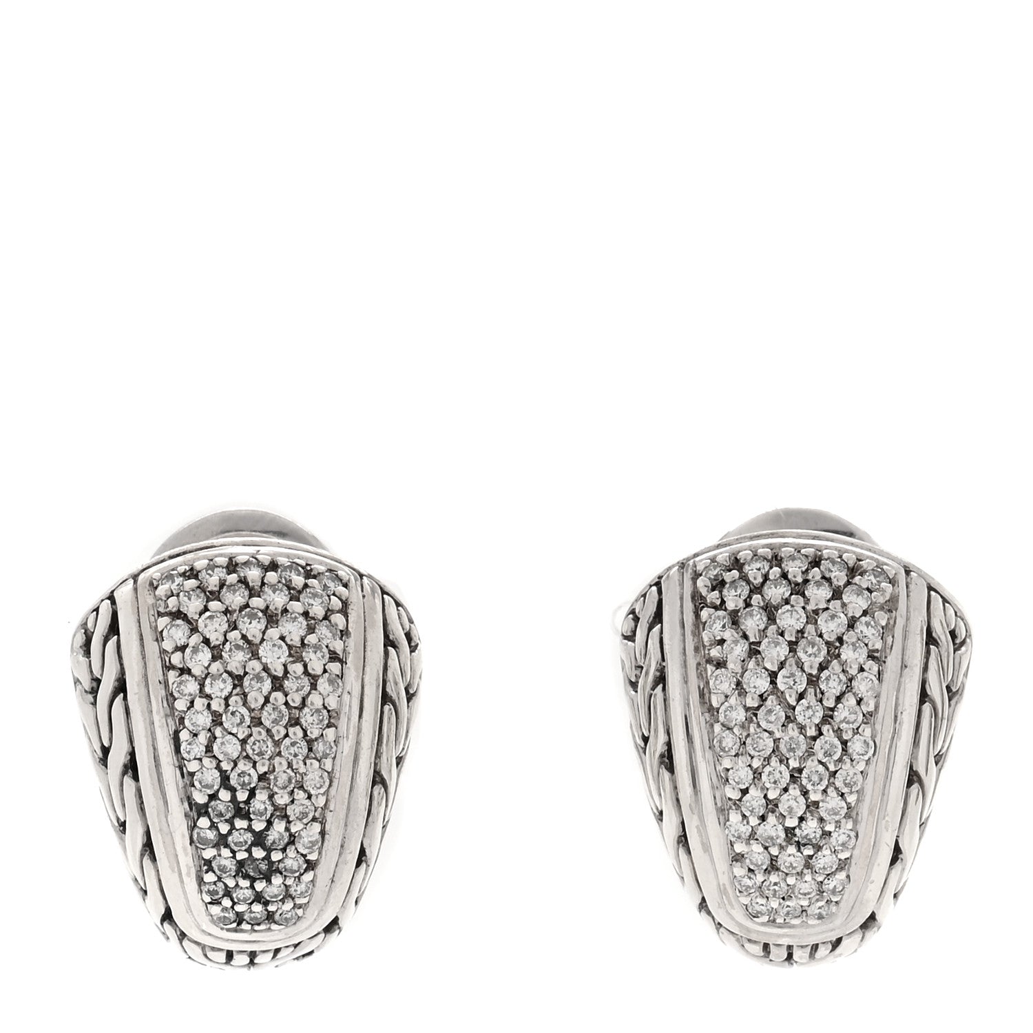 John Hardy Sterling Silver 18K Yellow Gold Diamond Classic Chain Hoop Earrings 1 of 8