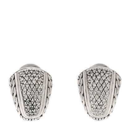 John Hardy Sterling Silver 18K Yellow Gold Diamond Classic Chain Hoop Earrings 1 of 8
