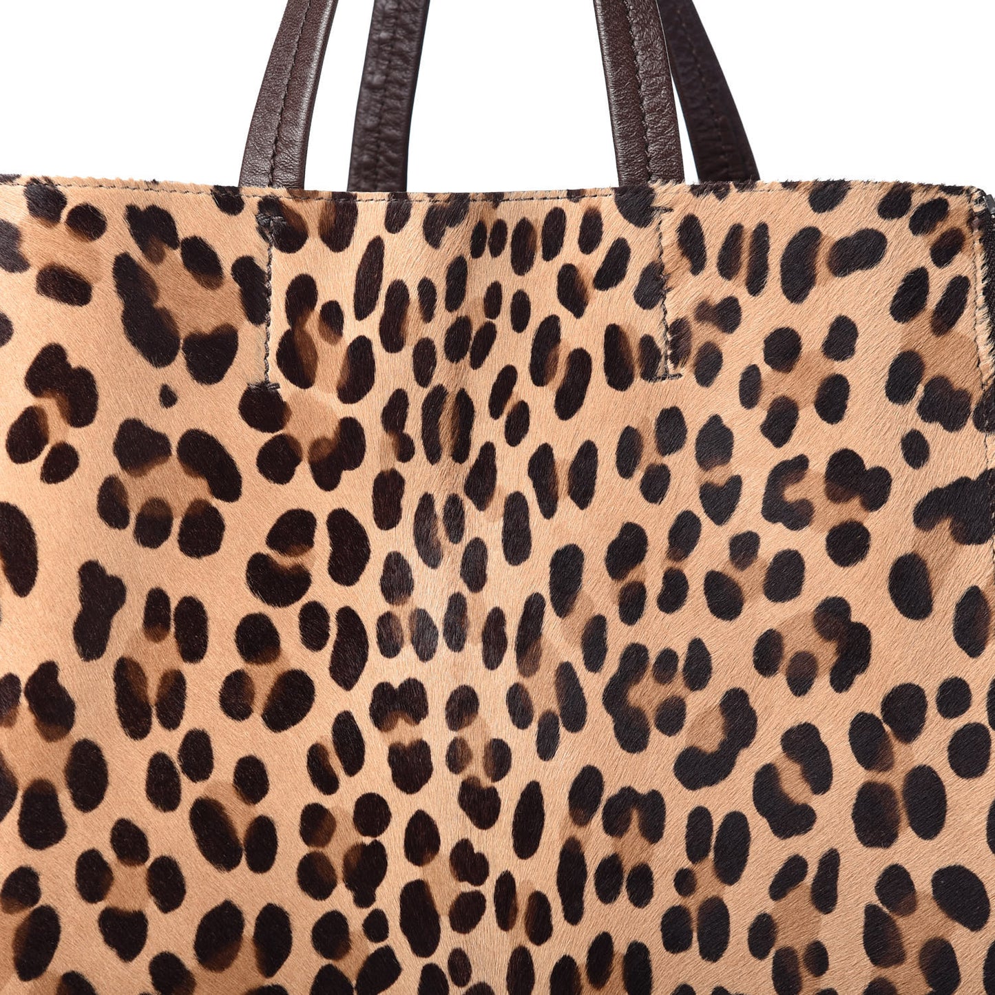 Calf Hair Leopard Print Vertical Zip Gusset Cabas