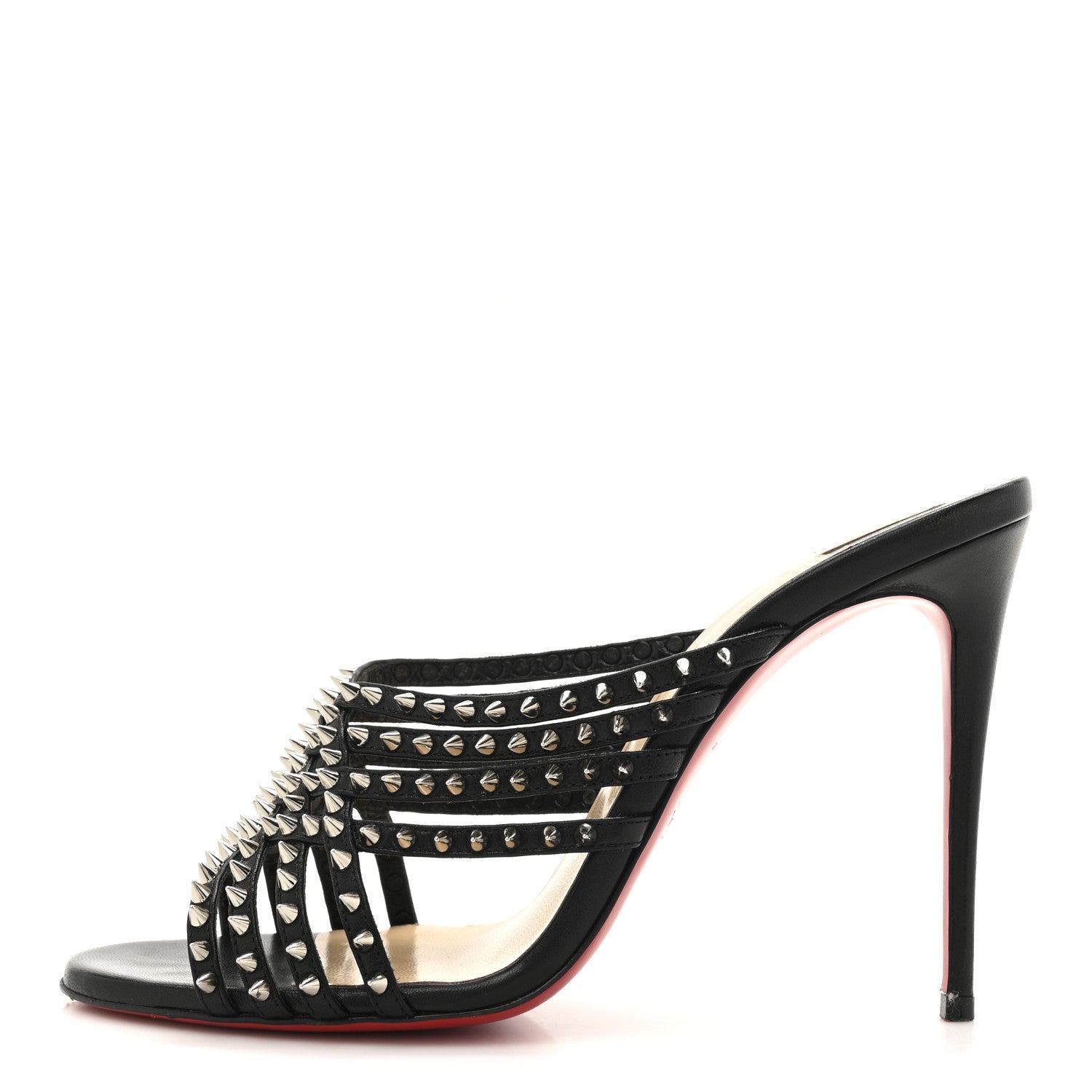 Christian Louboutin Kid Studded Marthaspike 100 Slide Sandals 37.5 Black Silver 1 of 11