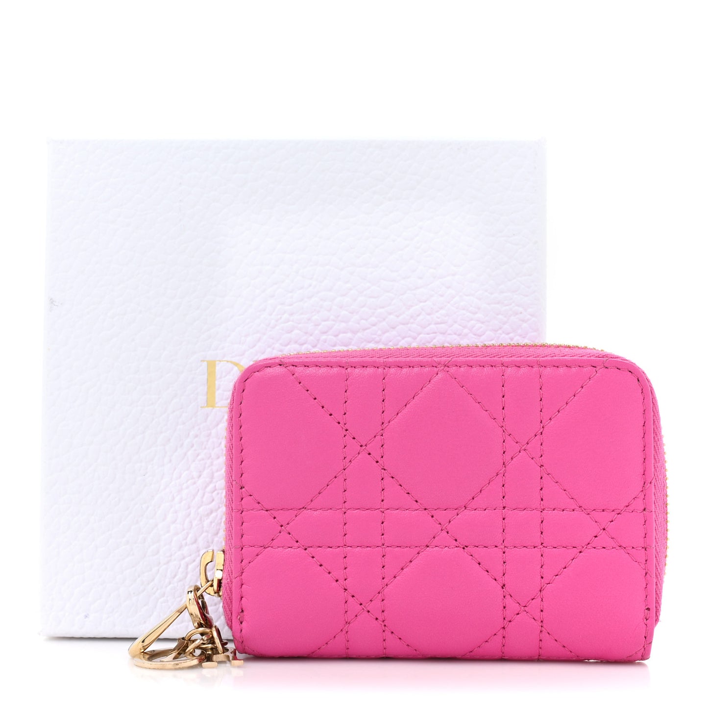 Lambskin Cannage Small Lady Dior Voyageur Coin Purse Fuchsia