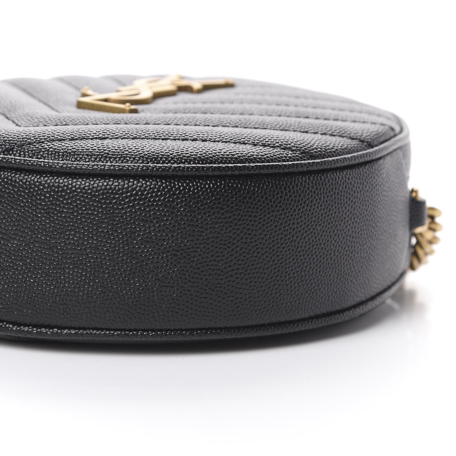 Saint Laurent Grain De Poudre Matelasse Chevron Quilted Round Vinyle Camera Bag Black 9 of 9