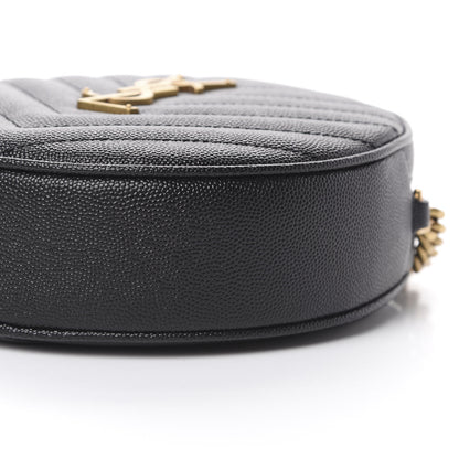 Saint Laurent Grain De Poudre Matelasse Chevron Quilted Round Vinyle Camera Bag Black 9 of 9