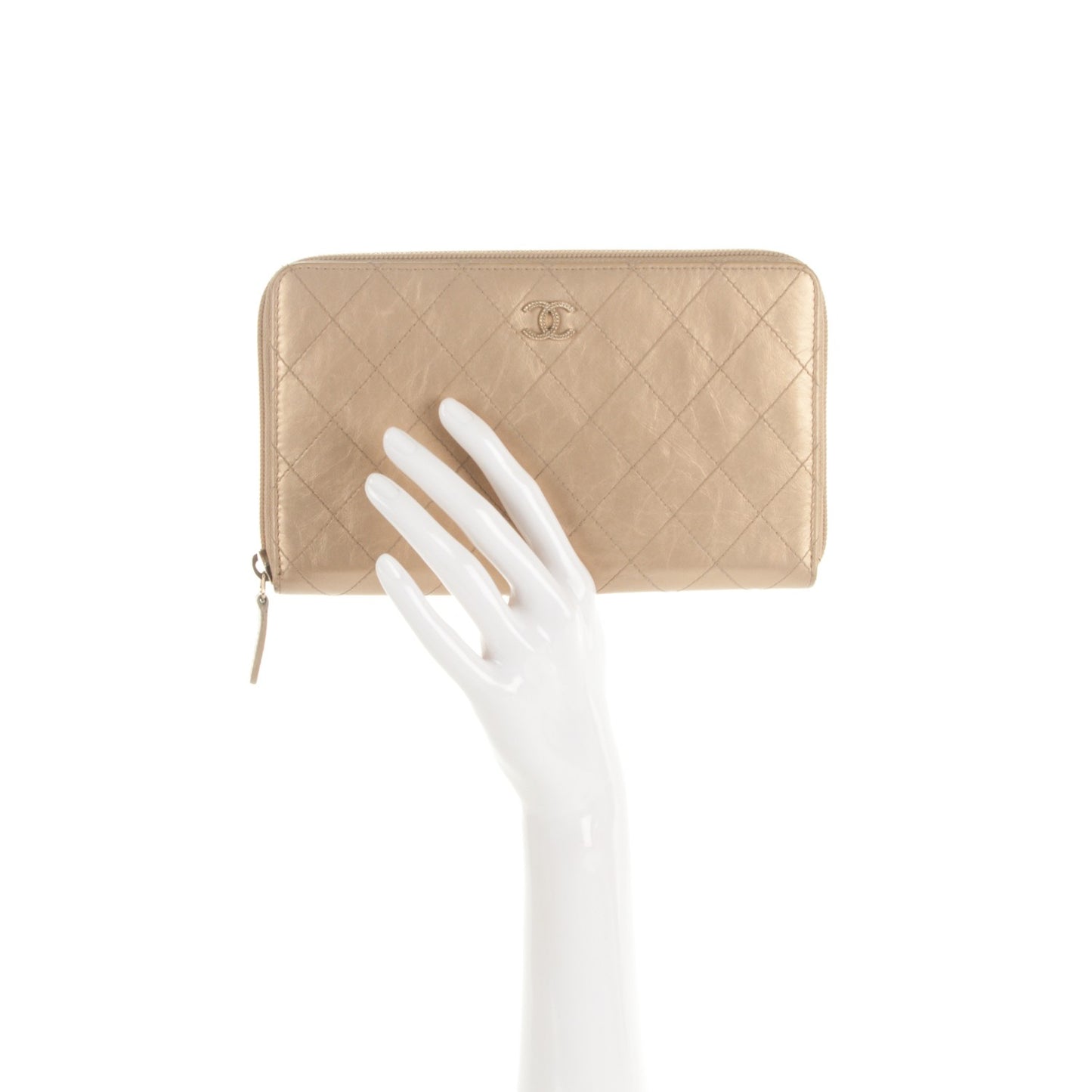 Calfskin Large Zip Around Wallet Gold