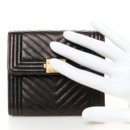 Chanel Caviar Chevron Quilted Boy Compact Wallet Black 2 of 10