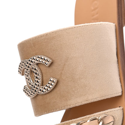 Chanel Velvet Chain Mule Sandals 37 Beige 10 of 16