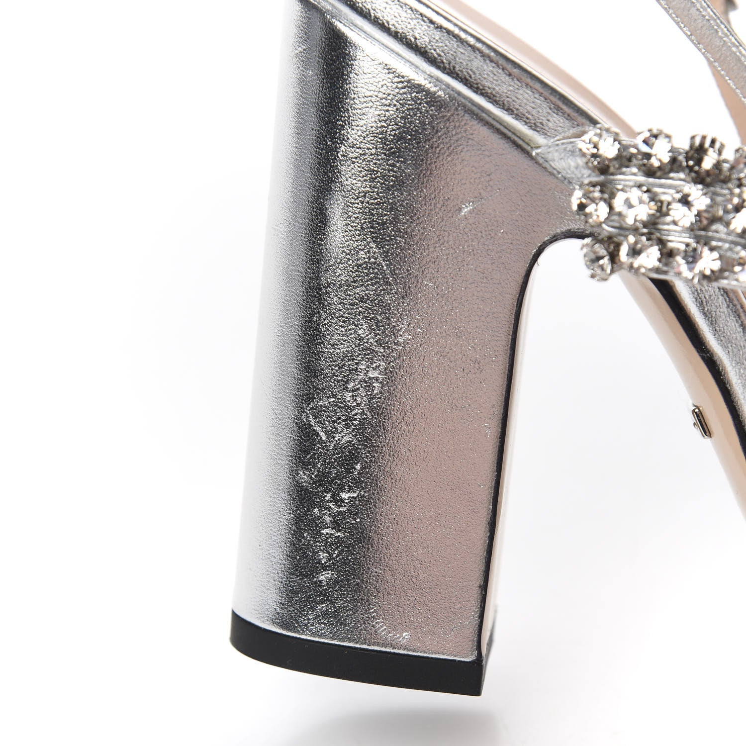 Gucci Nappa Silk Crystal Bertie High Heel Sandals 38.5 Argento 12 of 12