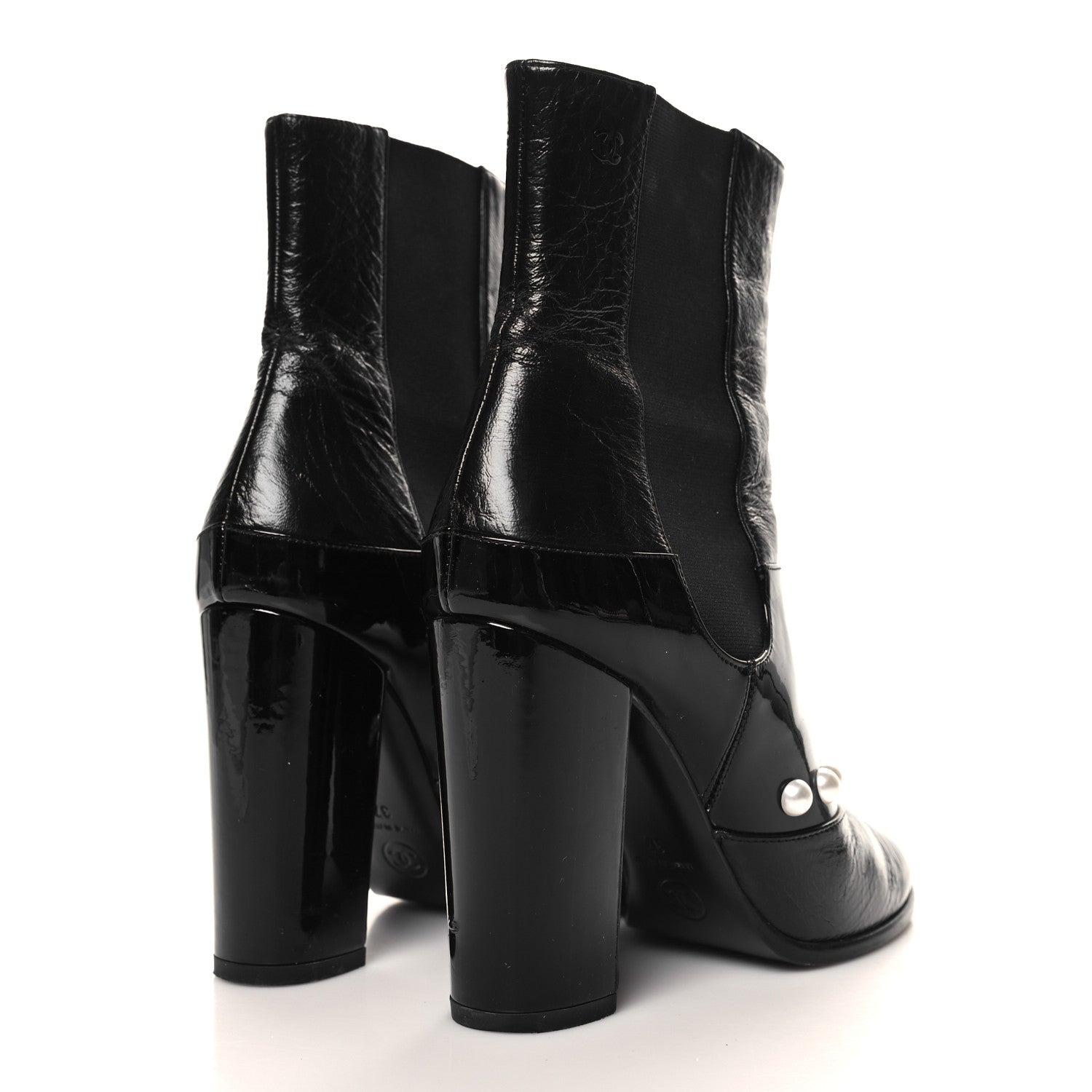 Chanel Patent Pearl Elastic Boots 37 Black 5 of 9