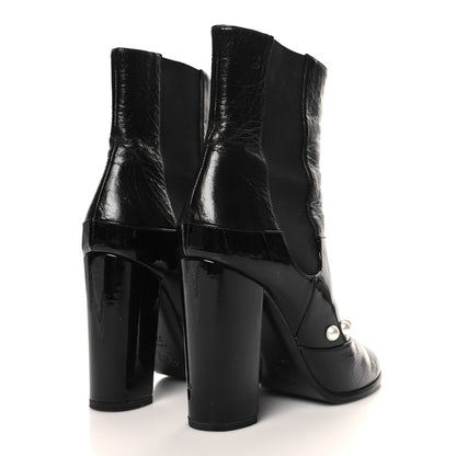 Chanel Patent Pearl Elastic Boots 37 Black 5 of 9