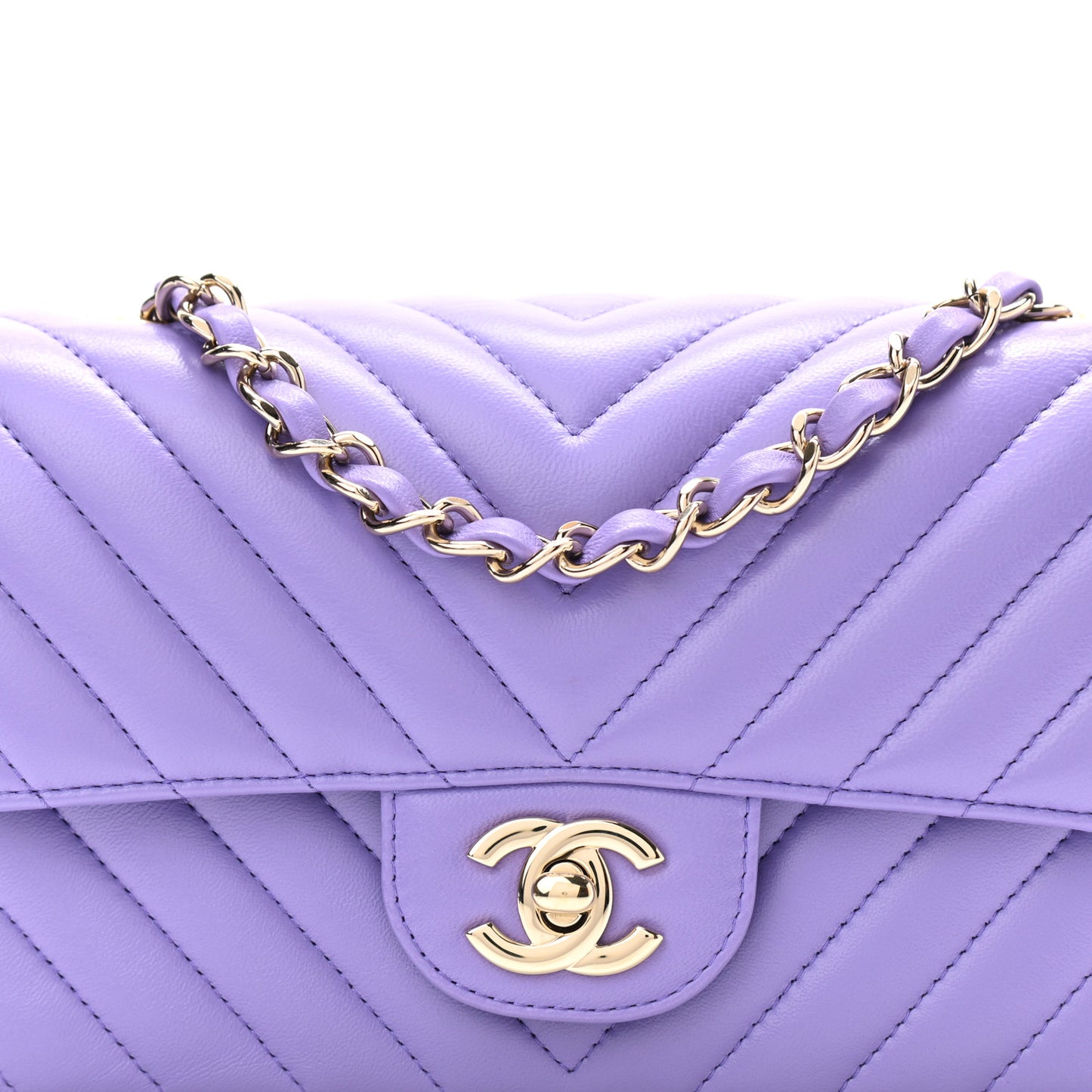 Lambskin Chevron Quilted Mini Rectangular Flap Purple