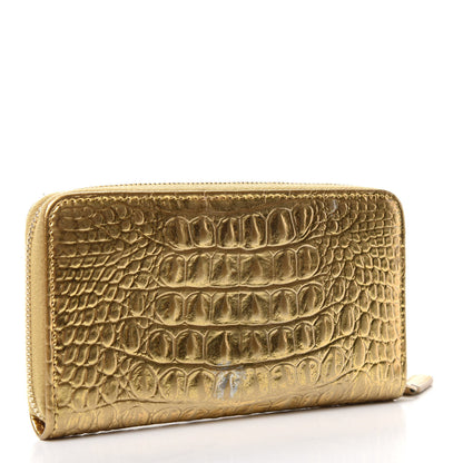 Chanel Metallic Calfskin Crocodile Embossed Small Zip Wallet Gold 3 of 8
