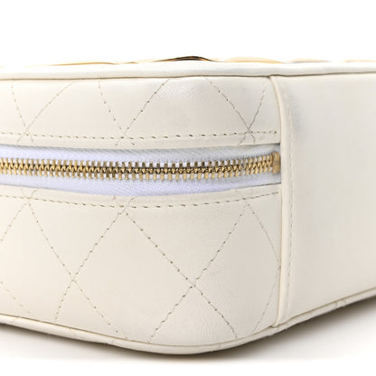 Chanel Lambskin Quilted Golden Plate Vanity Case White Gold 9 of 10