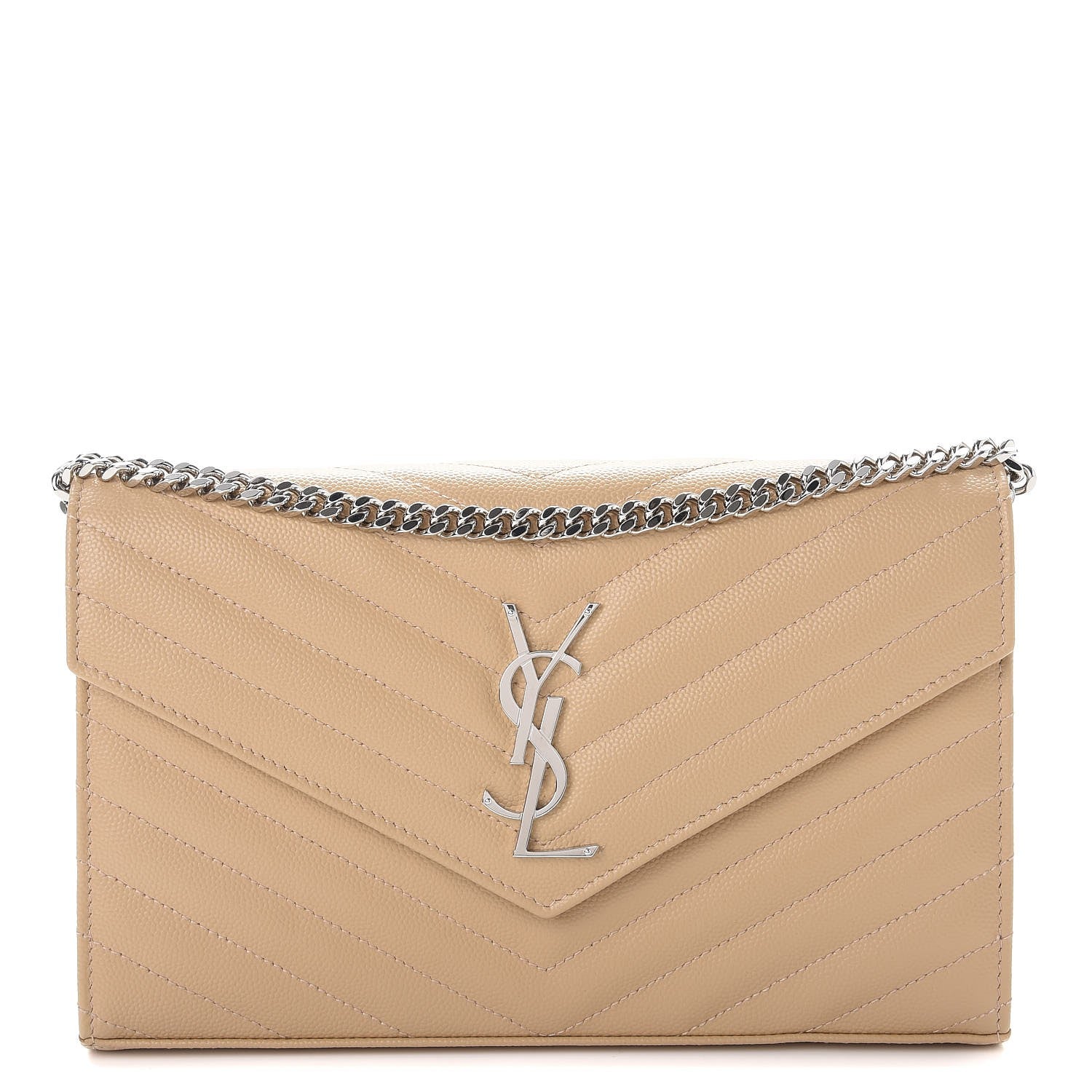 Saint Laurent Grain De Poudre Matelasse Chevron Monogram Chain Wallet Nude Powder 1 of 8