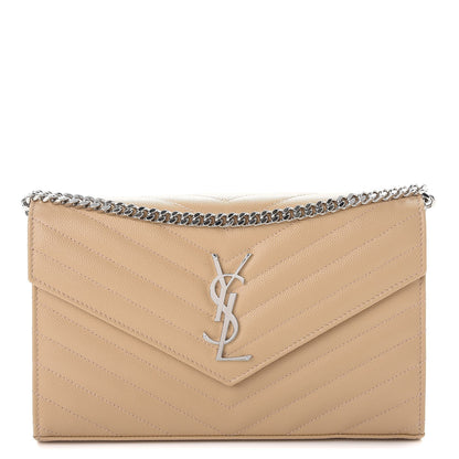 Saint Laurent Grain De Poudre Matelasse Chevron Monogram Chain Wallet Nude Powder 1 of 8