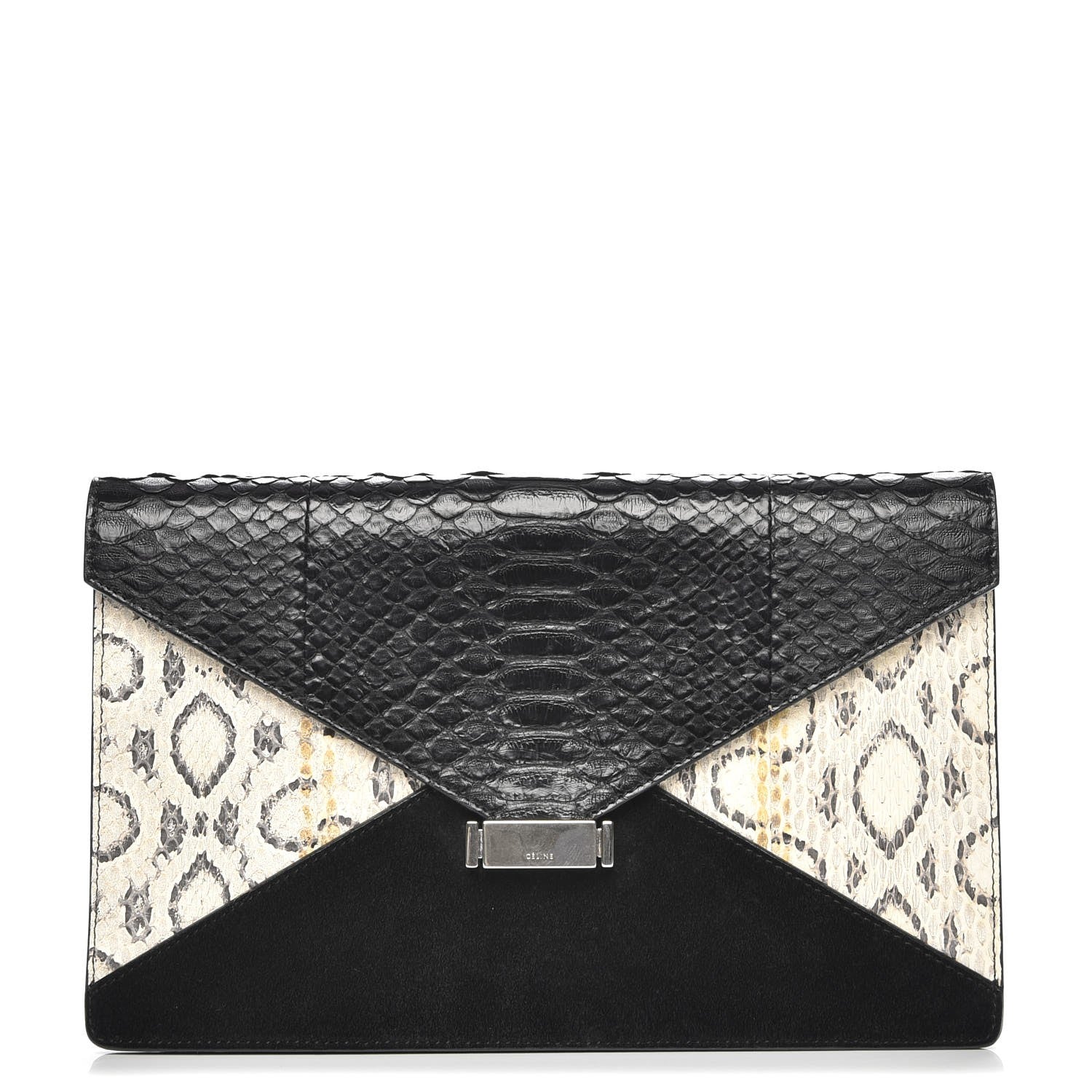 Celine Python Suede Calfskin Diamond Clutch Black 1 of 7