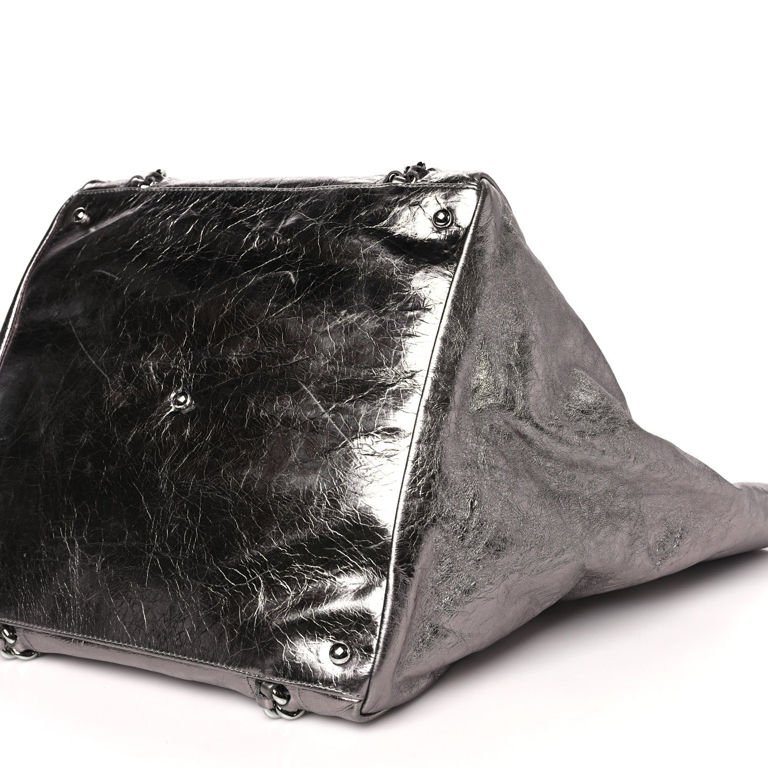 Chanel Metallic Cracked Calfskin Modern Chain Tote Dark Silver 10 of 10