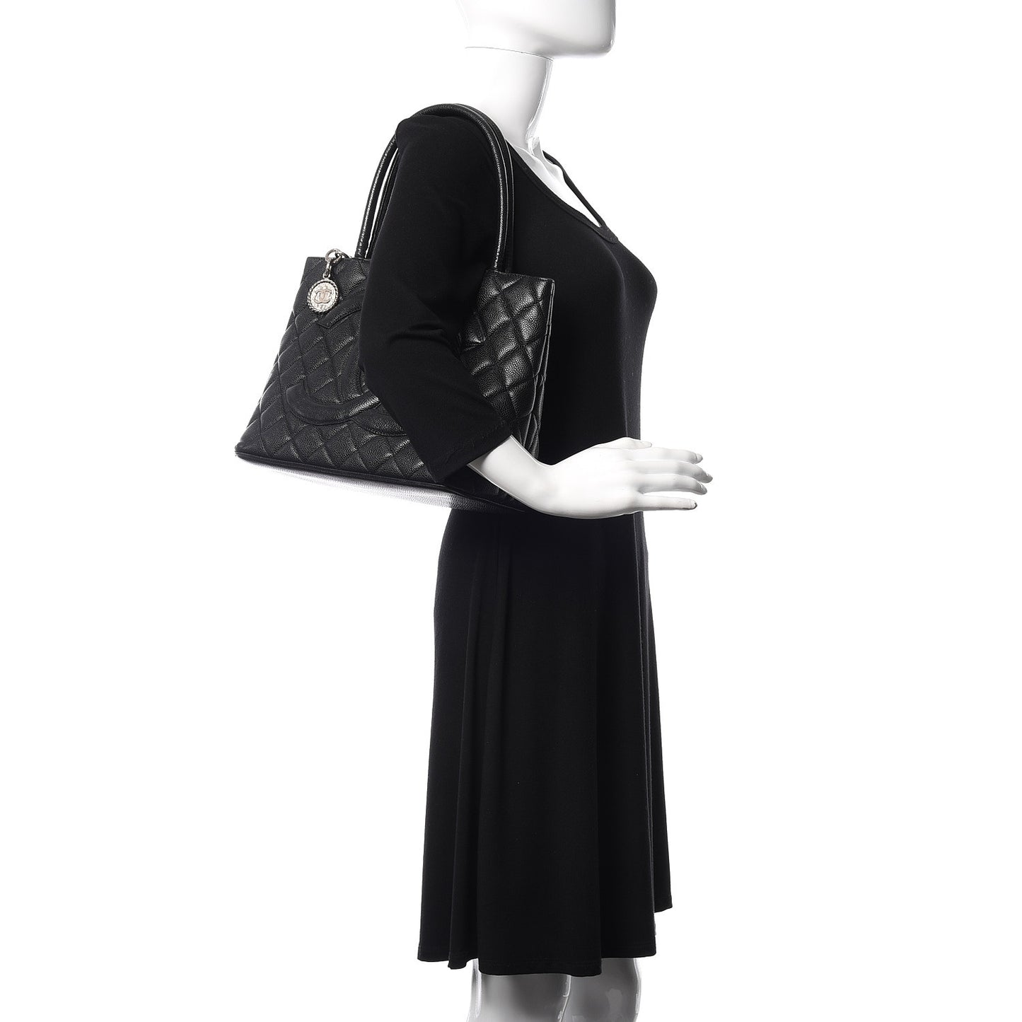 Caviar Quilted Medallion Tote Black