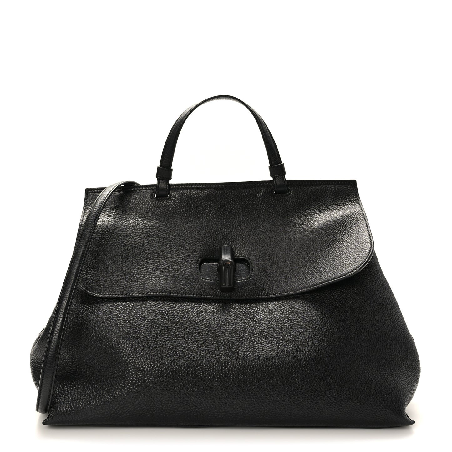 Pebbled Calfskin Large Bamboo Daily Top Handle Bag Black