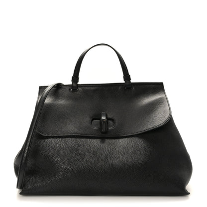 Gucci Pebbled Calfskin Large Bamboo Daily Top Handle Bag Black 1 of 8