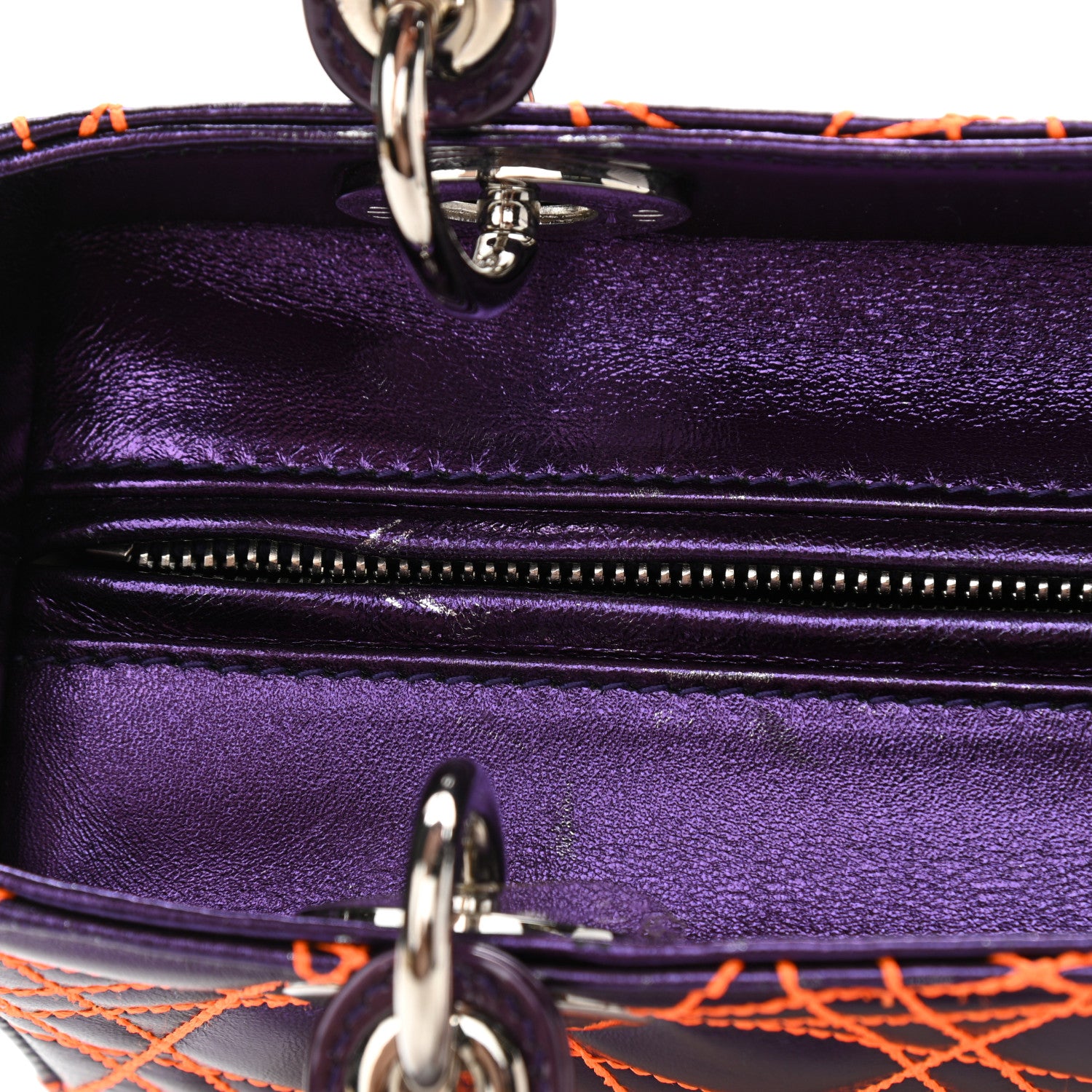 Christian Dior Metallic Lambskin Cannage Medium Anselm Reyle Lady Dior Purple Orange 14 of 15