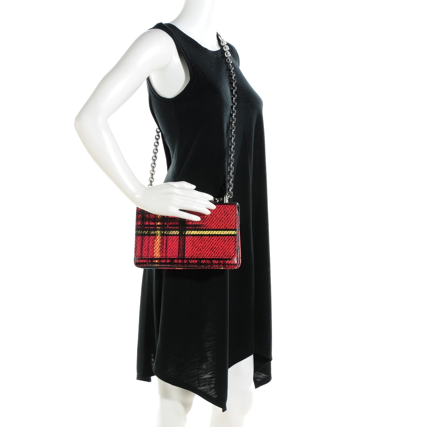 Saffiano Print Medium Tartan Shoulder Bag Rosso Dis Tartan