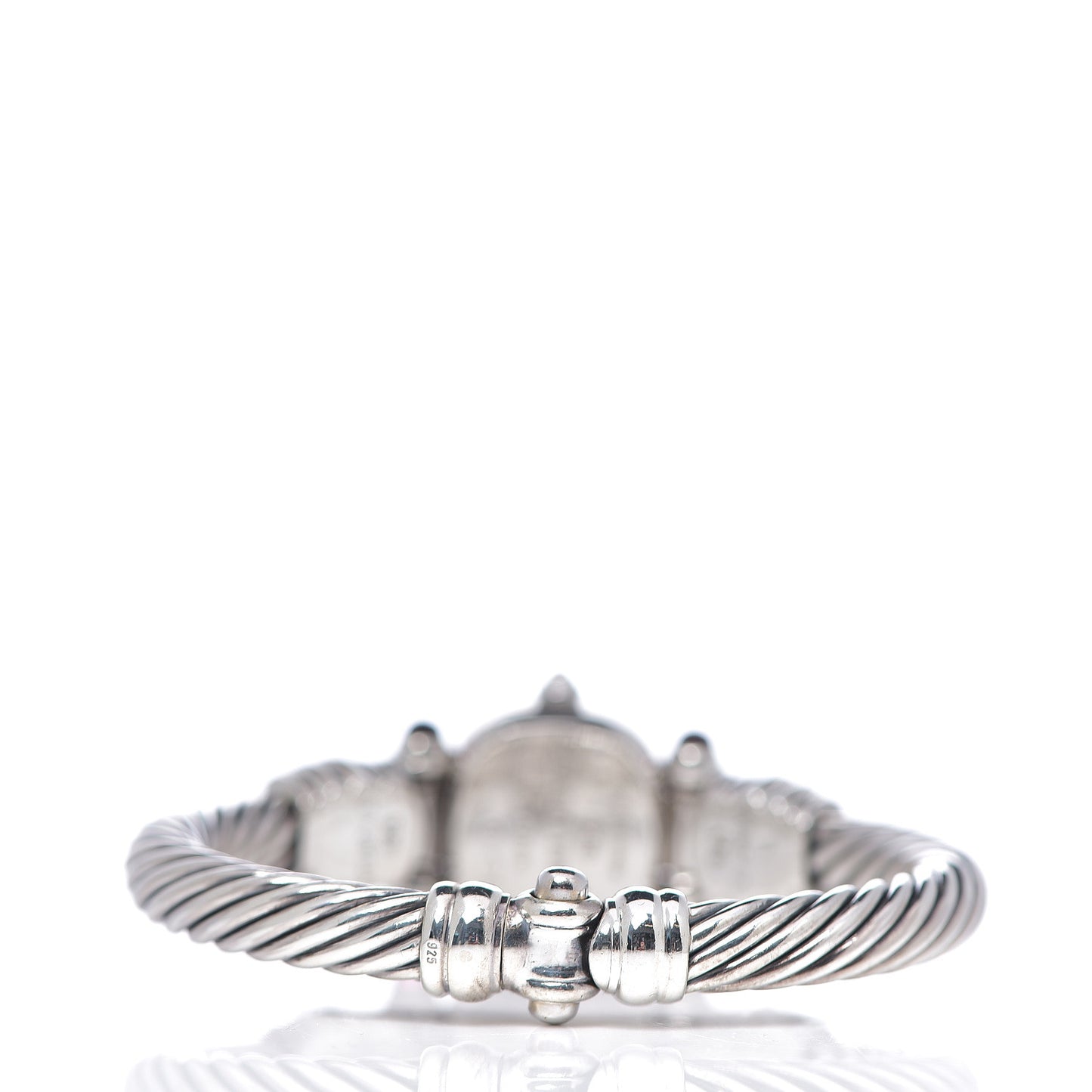 Sterling Silver Diamond Bezel Pink Mother of Pearl Pink Tourmaline 21mm Classic Cable Quartz Watch