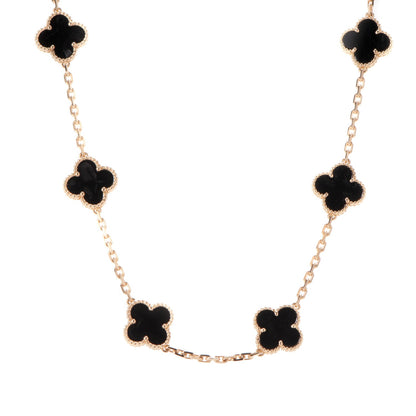 Van Cleef & Arpels 18K Yellow Gold Black Onyx 10 Motifs Vintage Alhambra Necklace 1 of 6