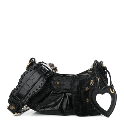Balenciaga Extra Supple Calfskin Crocodile Embossed Le Cagole Shoulder Bag XS Black 1 of 11
