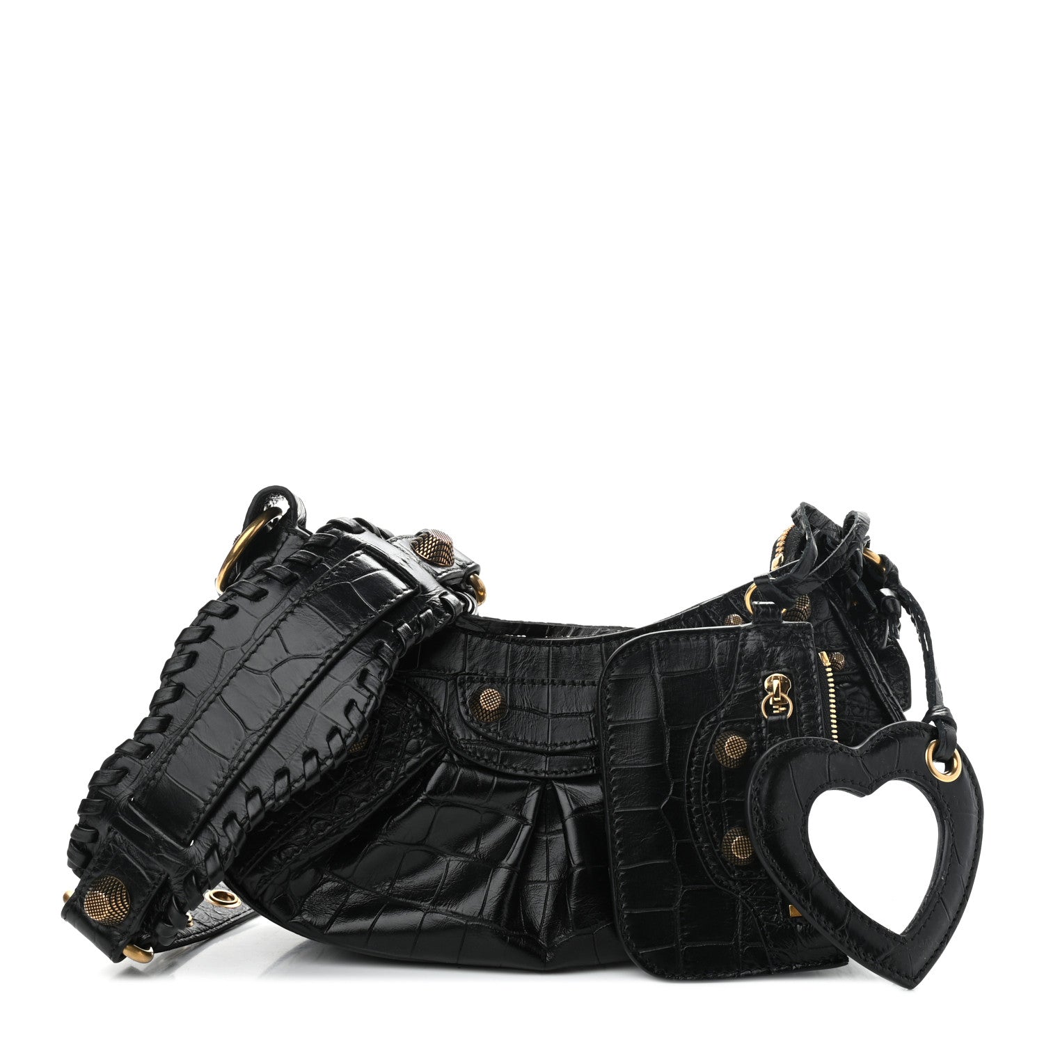 Balenciaga Extra Supple Calfskin Crocodile Embossed Le Cagole Shoulder Bag XS Black 1 of 11