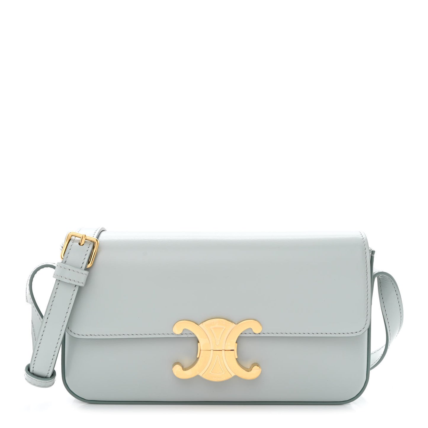 Shiny Calfskin Triomphe Shoulder Bag Soft Blue