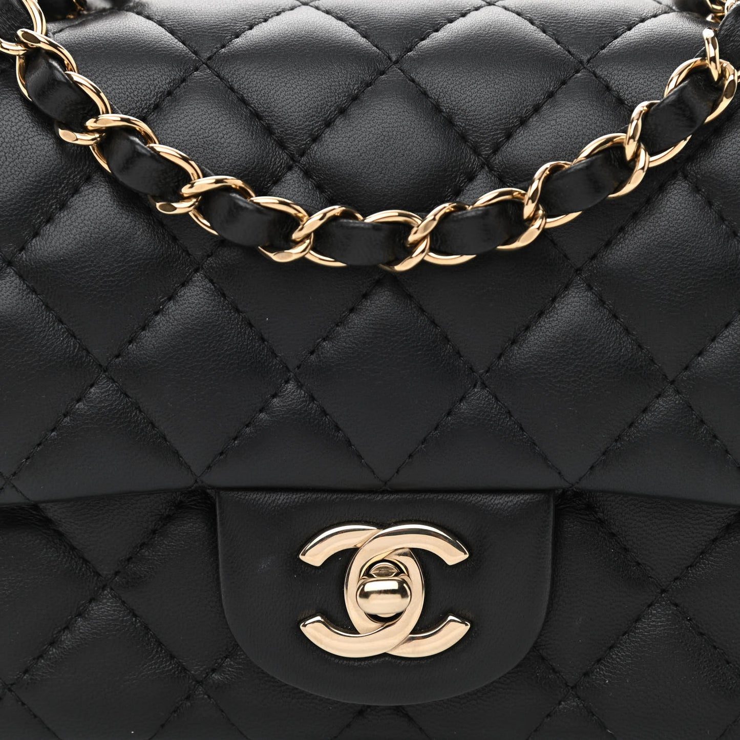 Lambskin Quilted Mini Square Flap Black