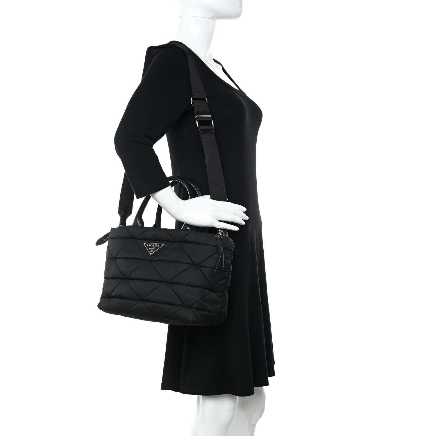 Prada Re-Nylon Nappa Triangle Quilted Padded Small Double Handled Zip Tote Black 2 of 11