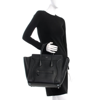 Celine Drummed Calfskin Mini Luggage Black 2 of 8