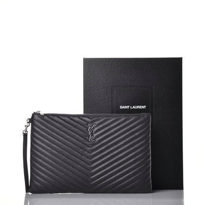Saint Laurent Calfskin Matelasse Chevron Cassandre Monogram Document Holder Coal 10 of 10