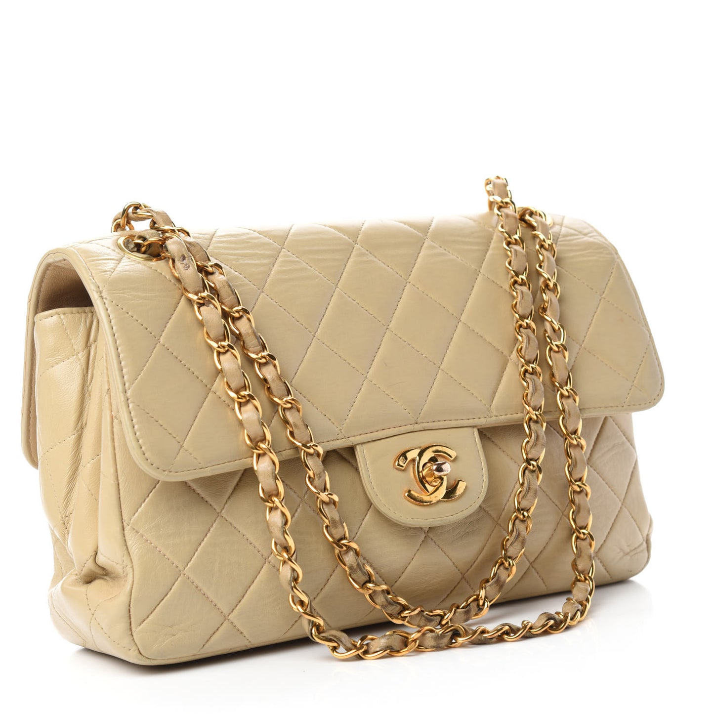 Lambskin Quilted Medium Double Sided Flap Beige