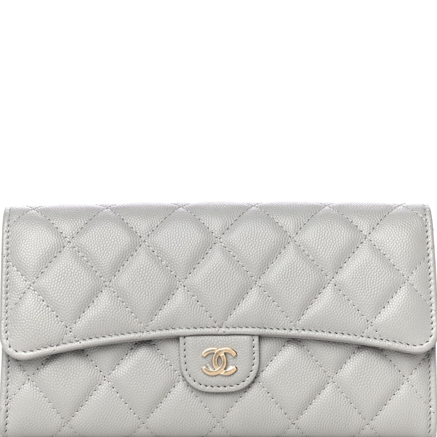 Caviar Quilted Large Flap Wallet Grey