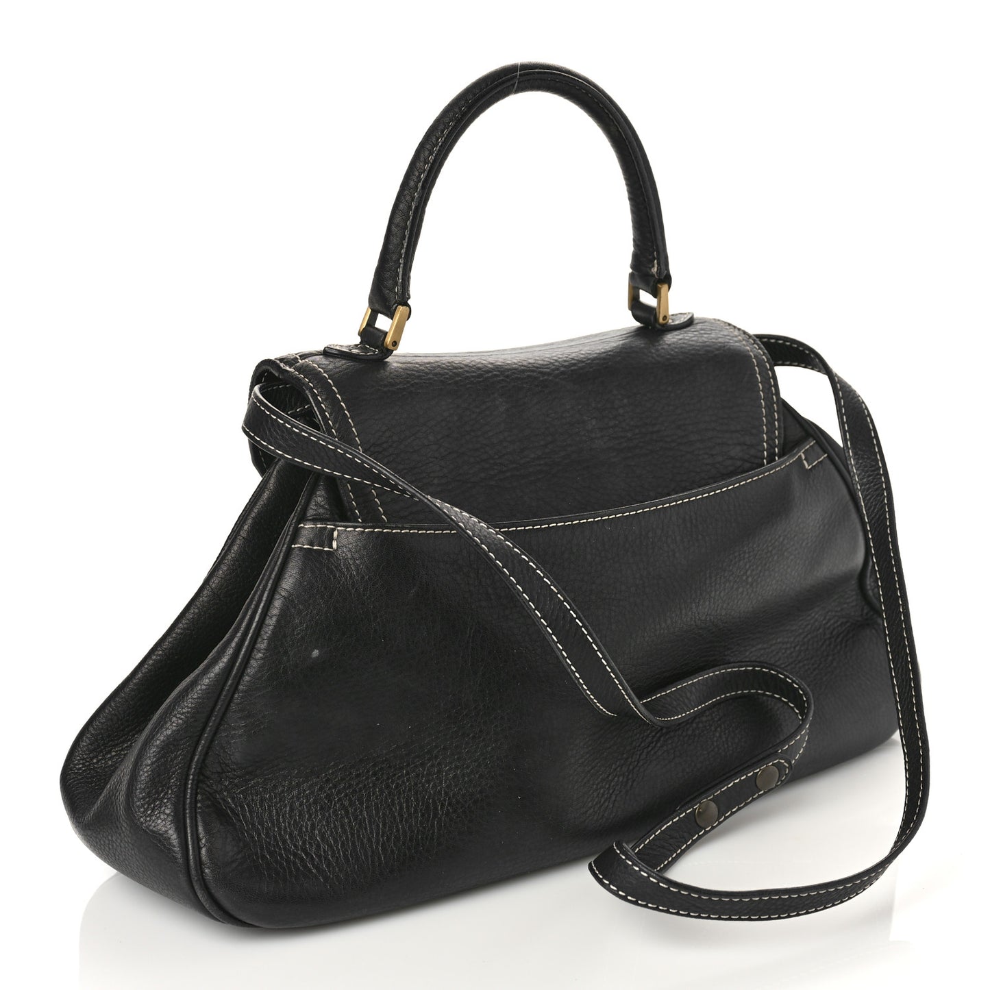 Calfskin Saddle Top Handle Satchel Black