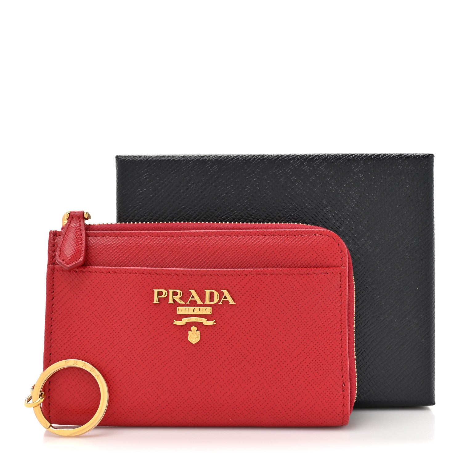 Prada Saffiano Metal Zip Around Keychain Fuoco 8 of 8