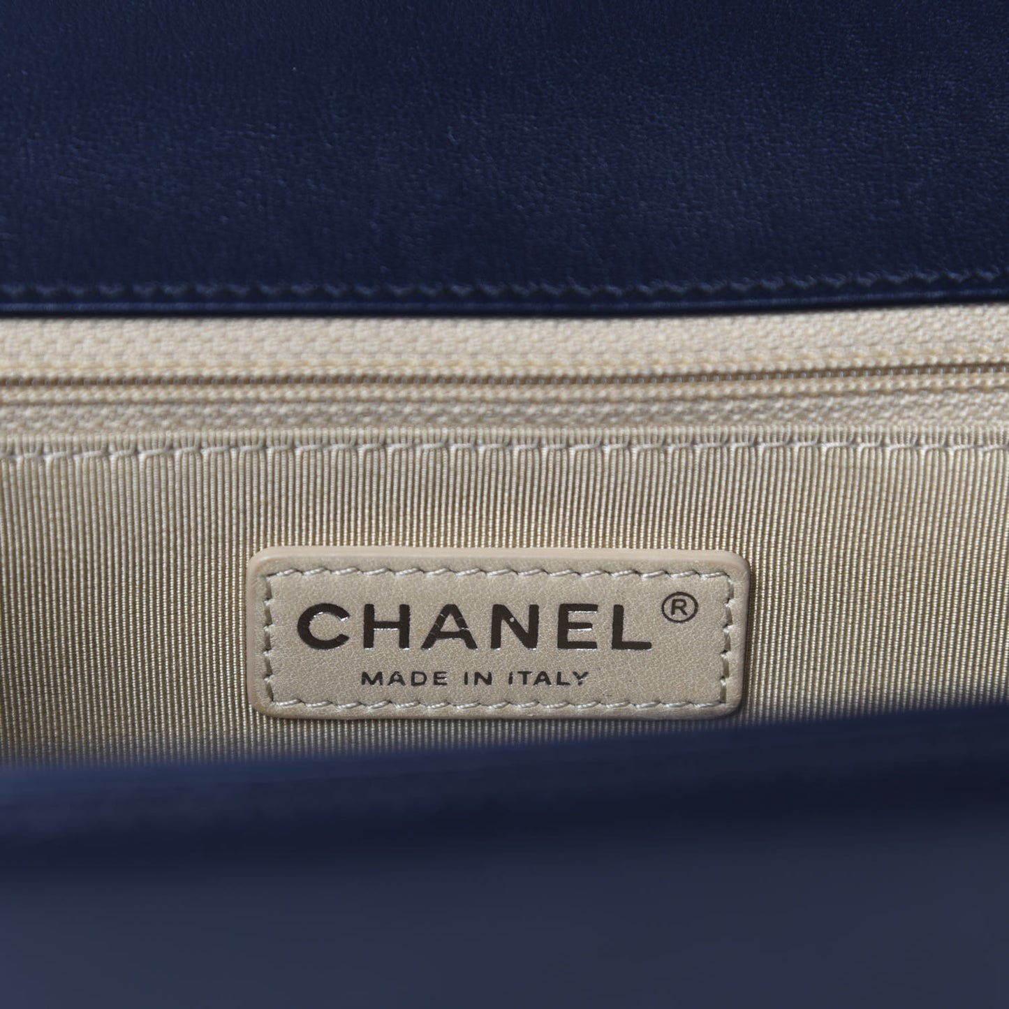 Calfskin Chevron Quilted Medium Boy Flap Navy Blue