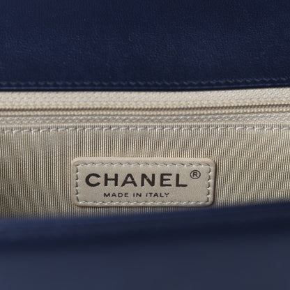 Chanel Calfskin Chevron Quilted Medium Boy Flap Navy Blue 13 of 16