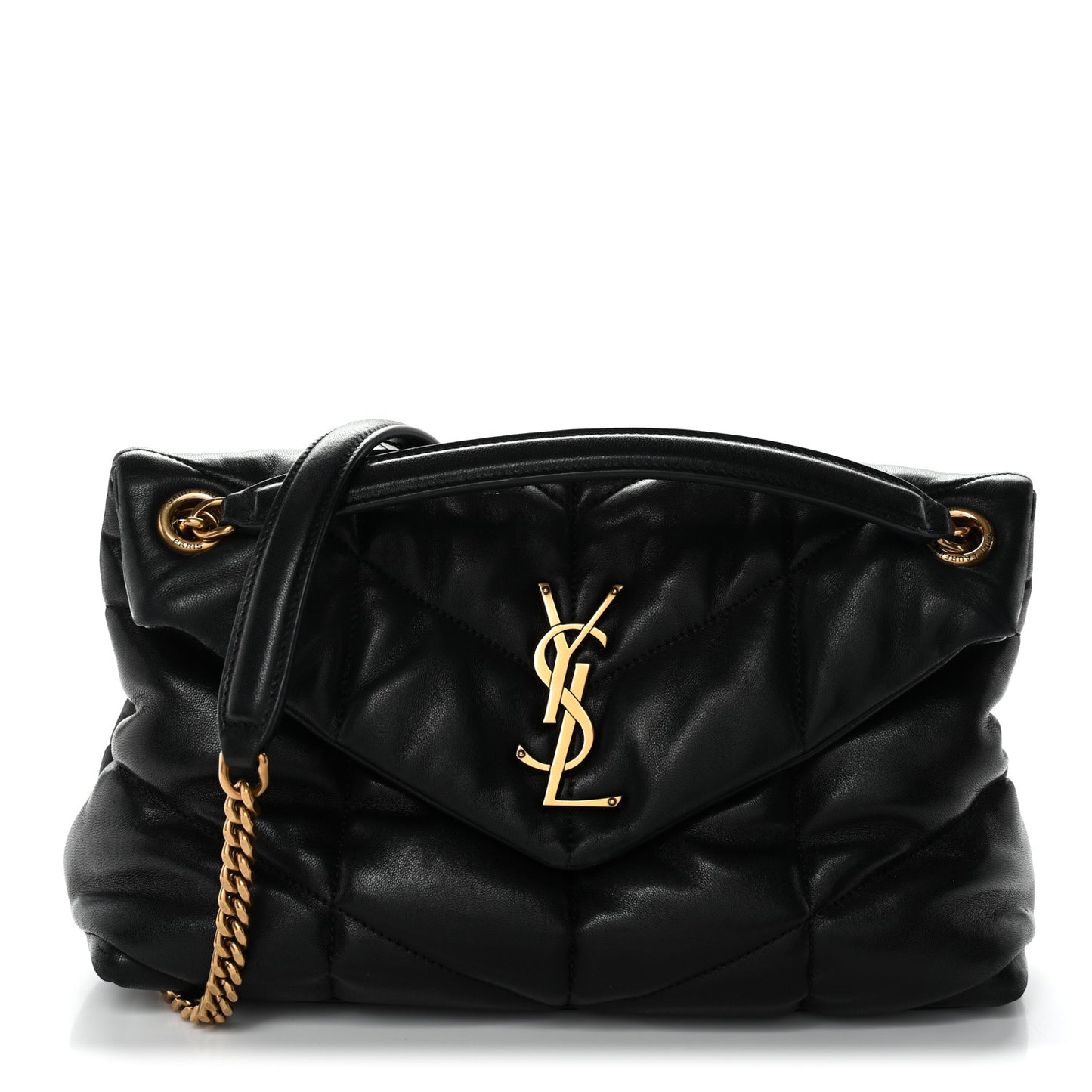 Lambskin Quilted Small Loulou Puffer Monogram Chain Satchel Black