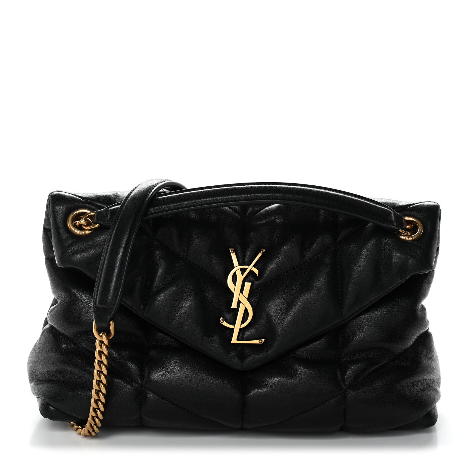 Saint Laurent Lambskin Quilted Small Loulou Puffer Monogram Chain Satchel Black 1 of 12
