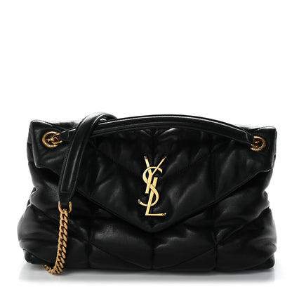 Saint Laurent Lambskin Quilted Small Loulou Puffer Monogram Chain Satchel Black 1 of 12