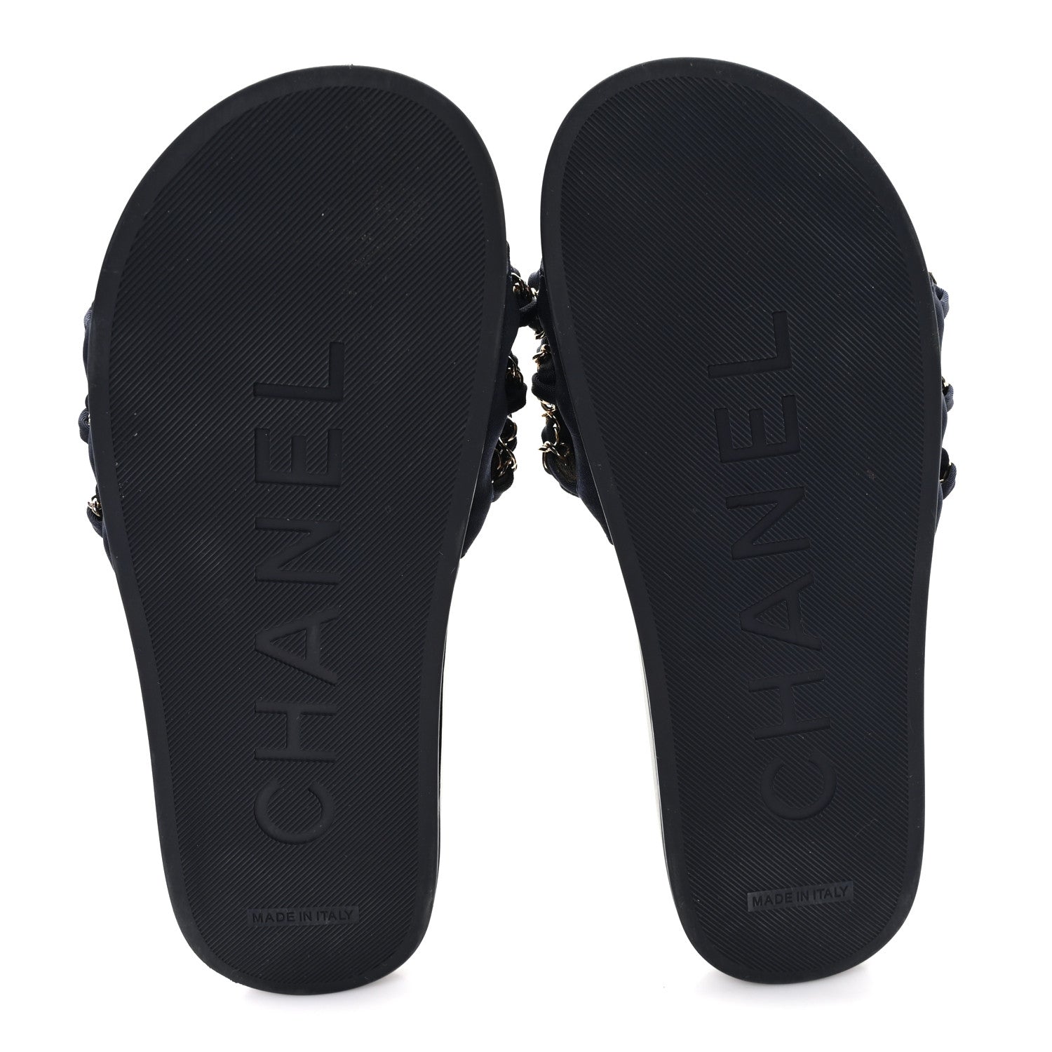 Chanel Satin Canvas Chain Slides Sandals Flats 38 Marine 6 of 9
