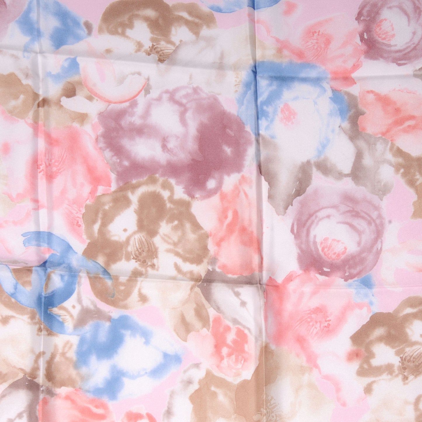 Silk CC Watercolor Camellia Flower Scarf Pink Blue