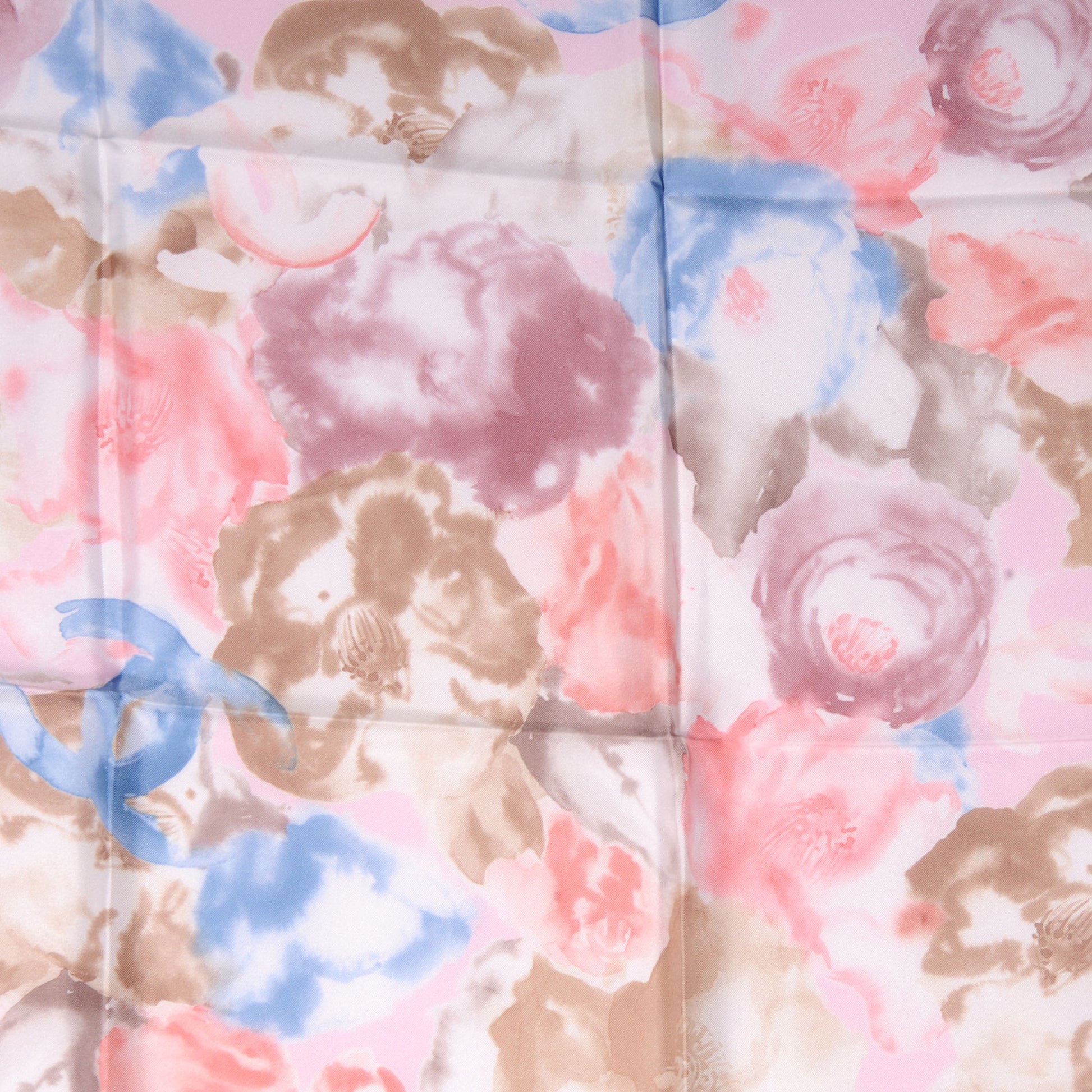 Chanel Silk CC Watercolor Camellia Flower Scarf Pink Blue 1 of 5