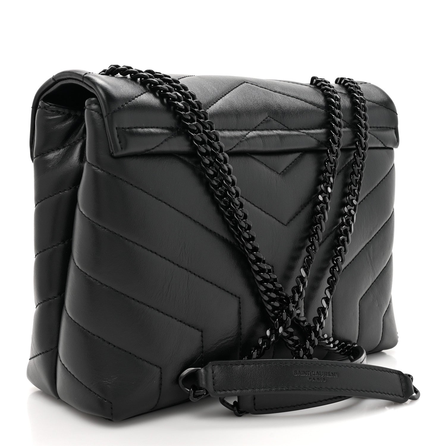Saint Laurent Calfskin Y Quilted Monogram Monochrome Small Loulou Chain Satchel Black 3 of 10
