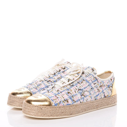 Chanel Tweed Lace Up Espadrilles 40 Multicolor 3 of 10