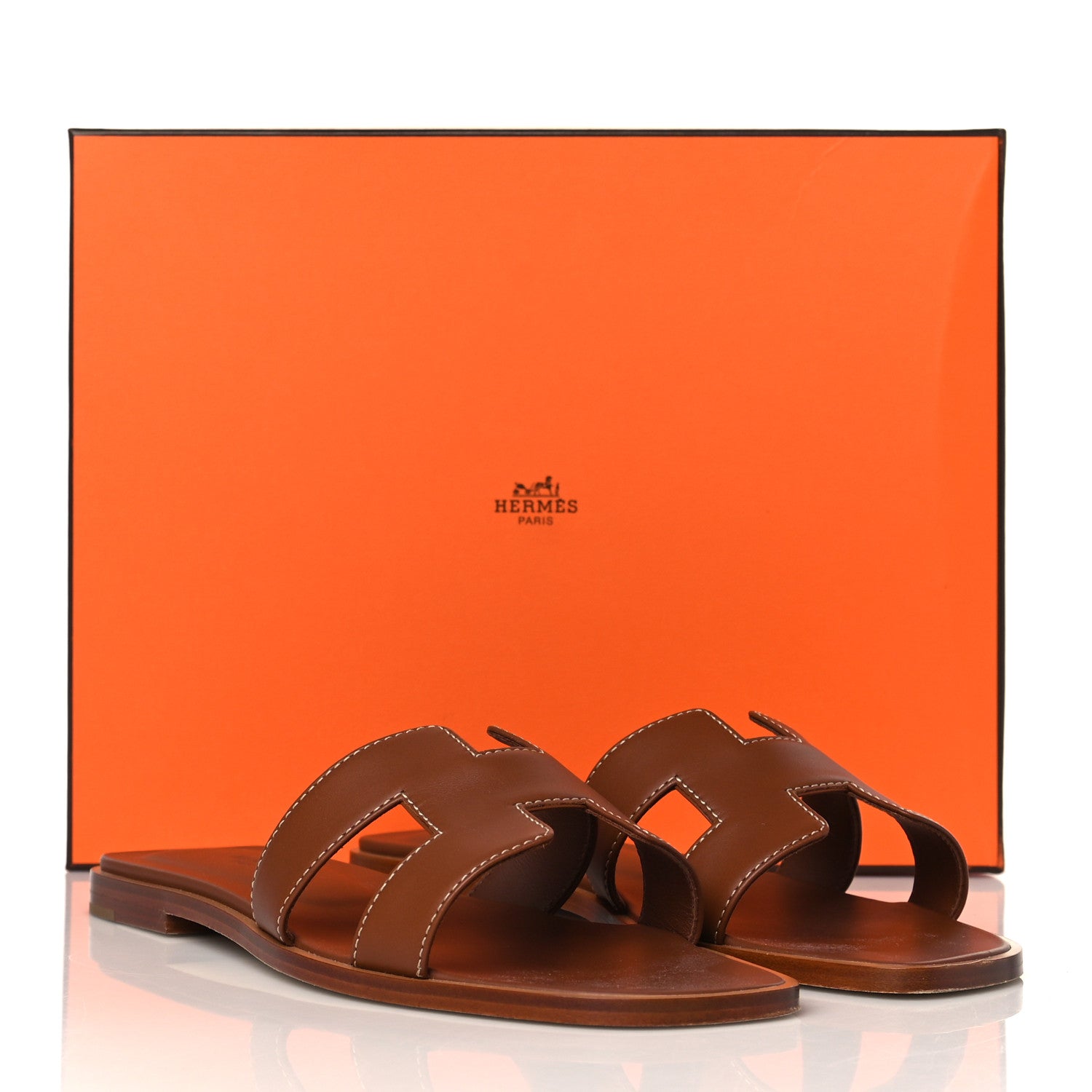 Hermes Box Calfskin Oran Sandals 38.5 Gold 9 of 9